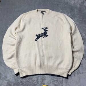 VTG 80s North Country by Jantzen Mens 100% Wool Buck Ivory Sweater Size XL